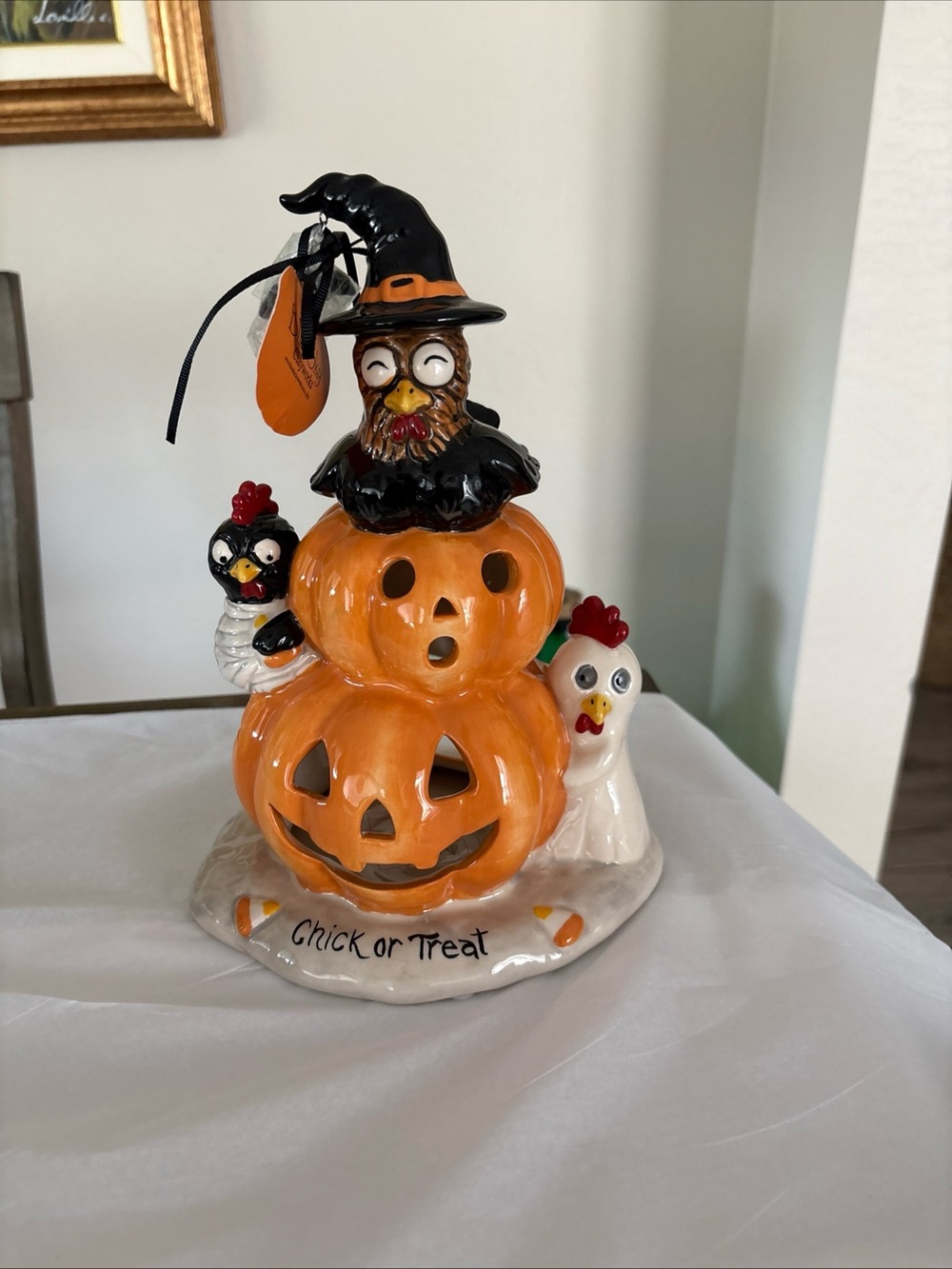 HALLOWEEN CHICK OR TREAT TEALIGHT HOLDER-BLUE SKY CLAY WORKS